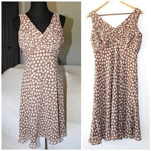 Vintage Adrianna Papell Silk Baby Doll Mini Dress Polka Dots Size 10P Brown Y2K